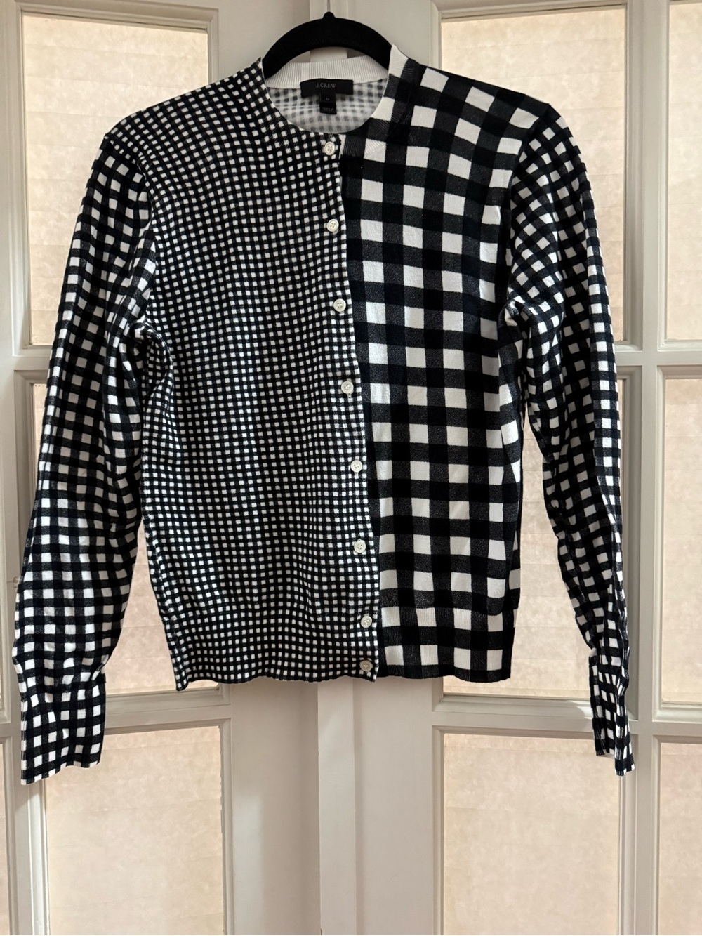 J. Crew Black & White Mixed Gingham Cardigan